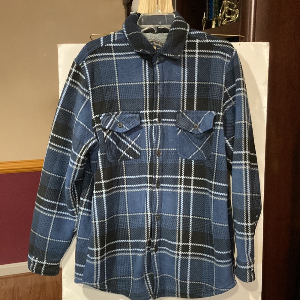 EUC Men’s Freedom Foundry BLUE PLAID FLEECE Acrylic SHIRT/JACKET Sz M